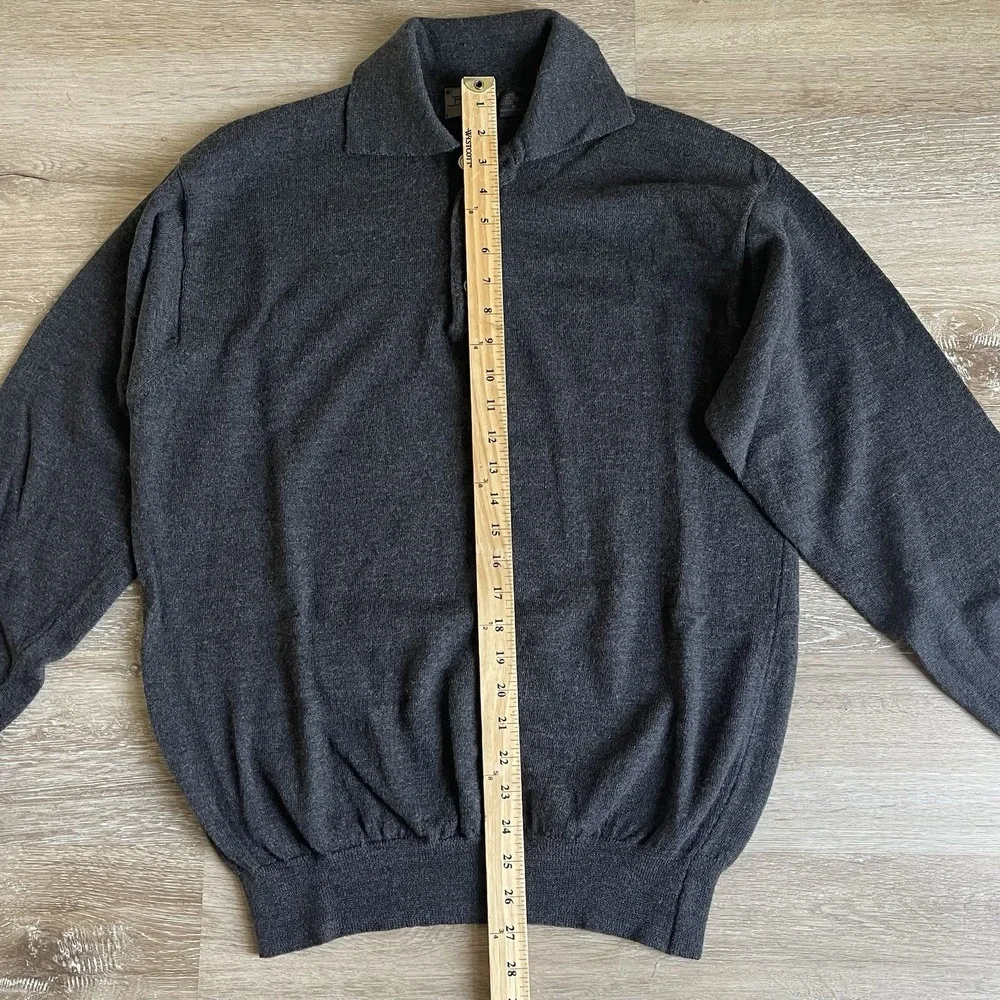 Bridges Sweater Mens 100% Fine Merino Wool Medium Button Collared Charcoal Gray